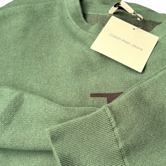 Calvin Klein Women's Monogram Dolman Knit Sweater Green Relaxed ft M 100% cotton - Picture 4 of 4